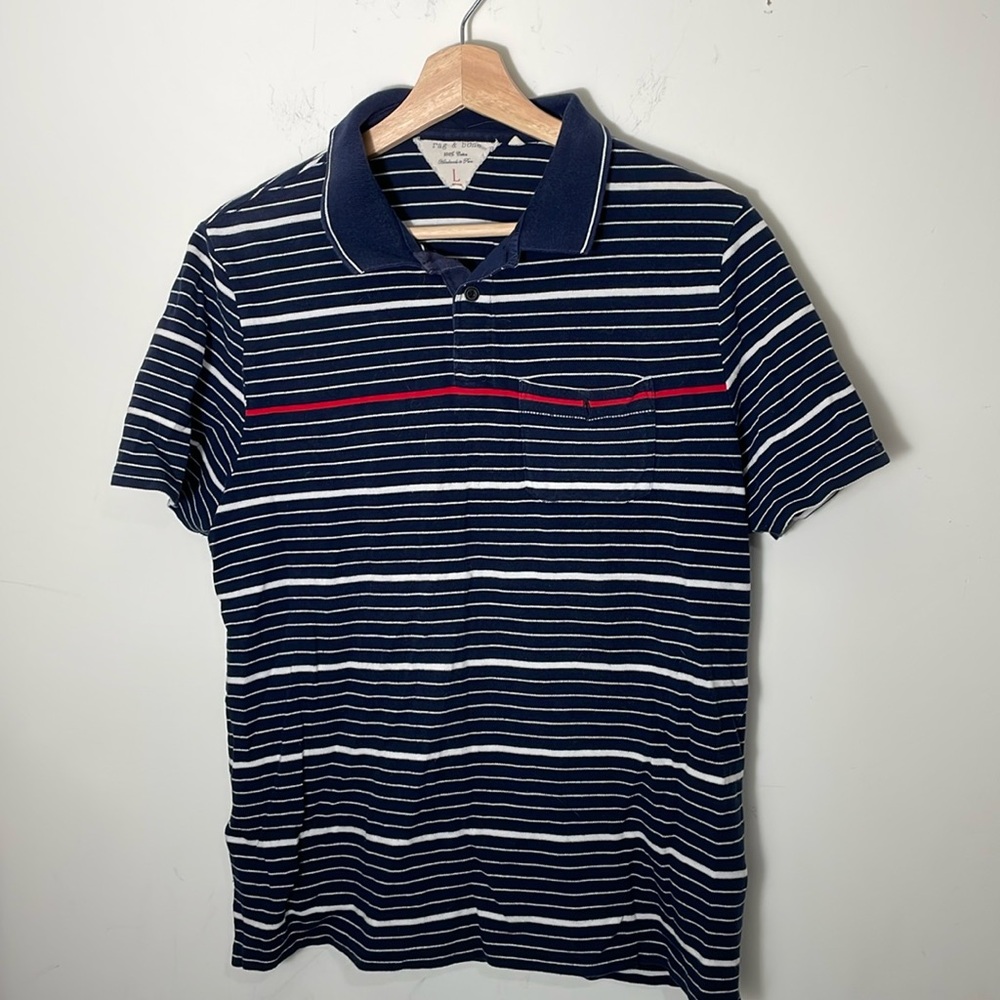 Rag & Bone Blue Striped Polo Shirt Size L